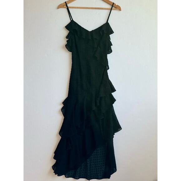 Rumored Tiered Flowy Midi Dress Ruffle Romantic Delicate Prom Womens XS/S Black - Picture 3 of 16